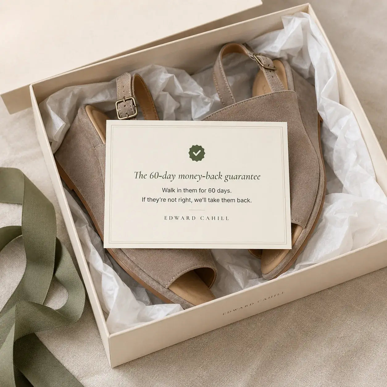 Edward Cahill packaging with the 60-day guarantee card